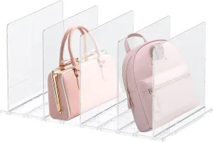 Closet Shelf Divider, Clear Acrylic Dividers for Shelves, Purse Holder Dividers for Closet, Plastic Closet Dividers for Handbag Purse Home Office, Easy to Adjust, with Base