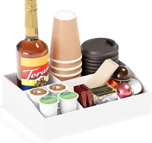 Coffee Bar Station Organizer, Acrylic Countertop Holder for Pod, Cup, Condiment, Stirrers, Snack, Tea - Bar Accessories, Decor and Essentials, Gift for Lovers, White