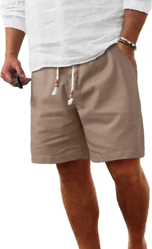 Comdecevis Men's Linen Shorts Casual Elastic Waist Drawstring Summer Beach Vacation Yoga Golf Shorts with Pockets