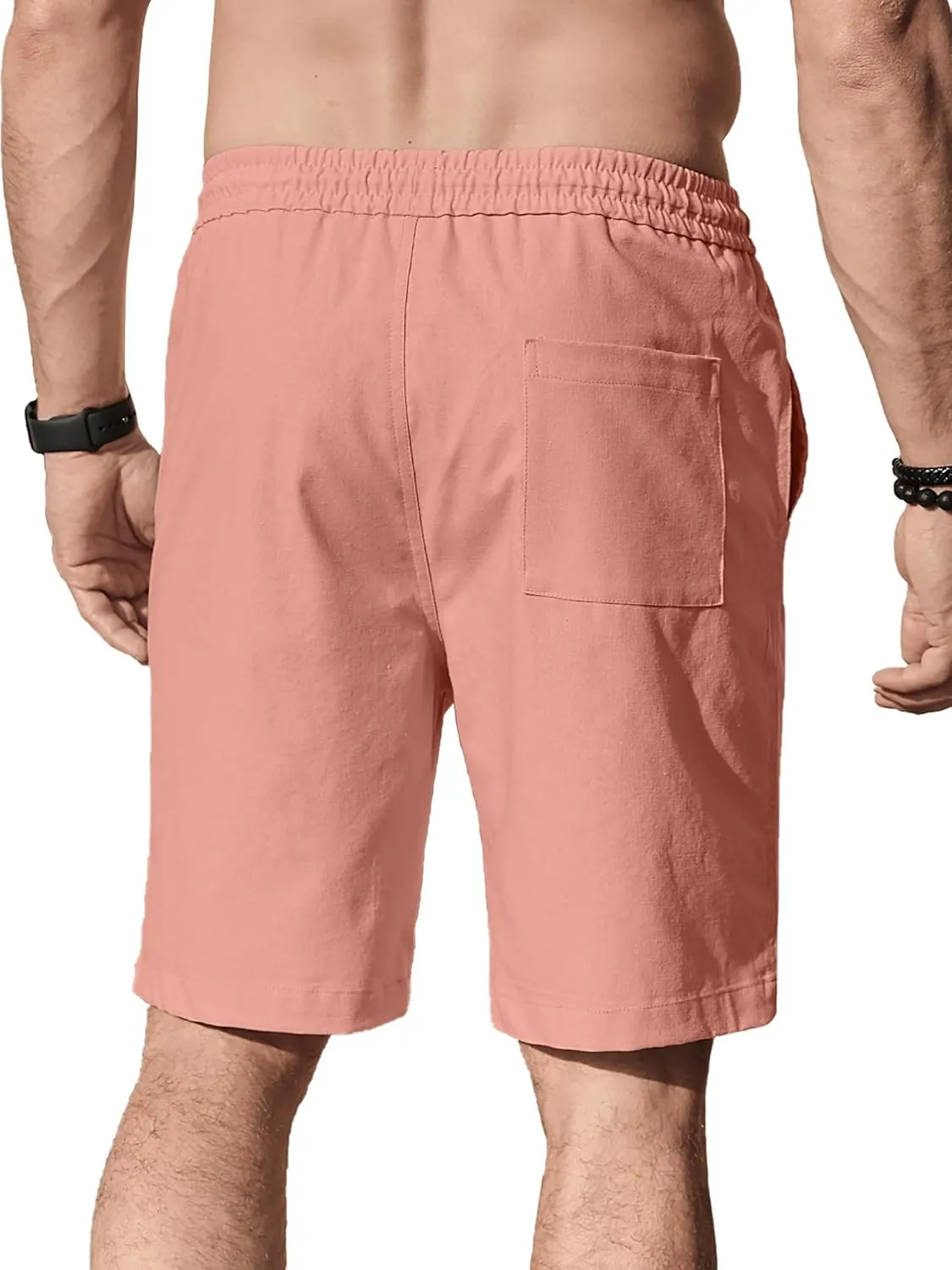 Comdecevis Men's Linen Shorts Casual Elastic Waist Drawstring Summer Beach Vacation Yoga Golf Shorts with Pockets
