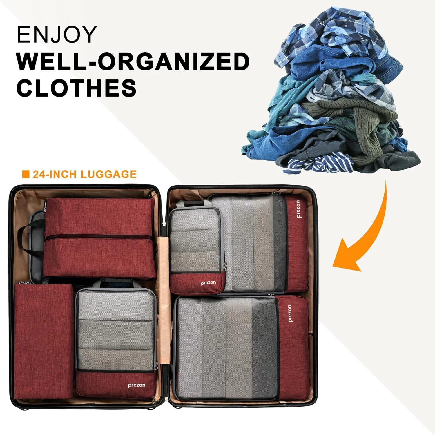 Compression Packing Cubes, Extensible Suitcase Organiser, Packing Organisers for Suitcases, Packing Cubes for Travel or Home Storage（6Set-Red）