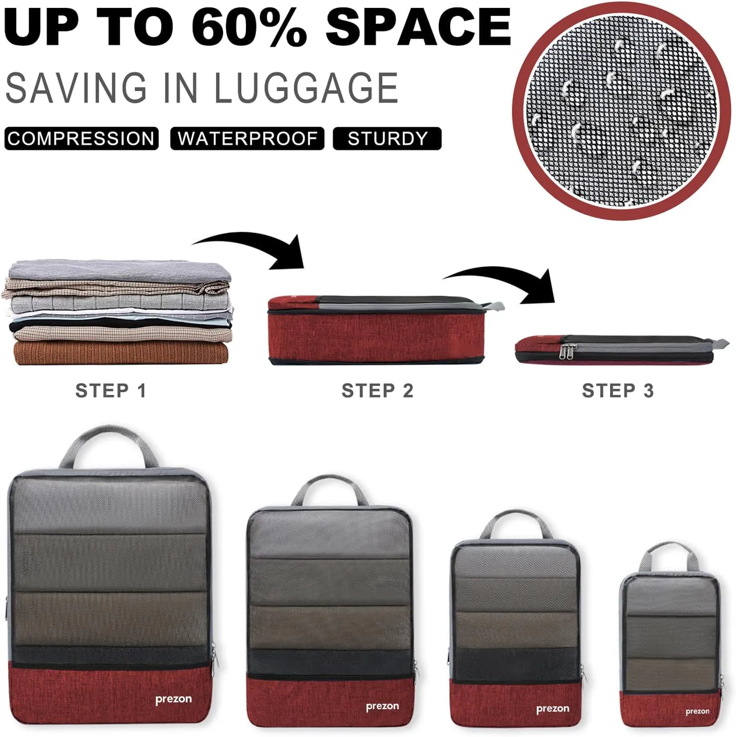 Compression Packing Cubes, Extensible Suitcase Organiser, Packing Organisers for Suitcases, Packing Cubes for Travel or Home Storage（6Set-Red）