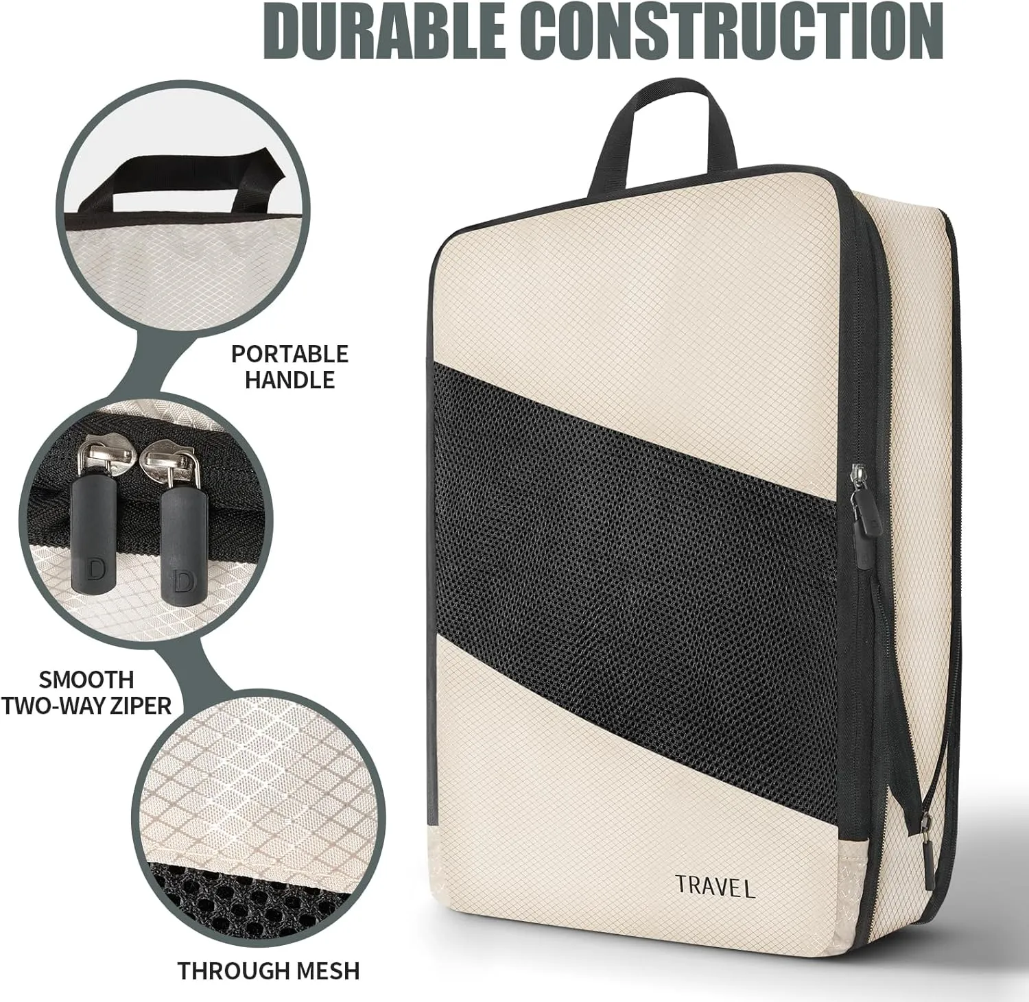 Compression Packing Cubes for Travel 6 Sets, Luggage Space Saving Travel Essentials Accessories for Suitcase Organizer Bags Set, Durable Organizer Bags (cream)