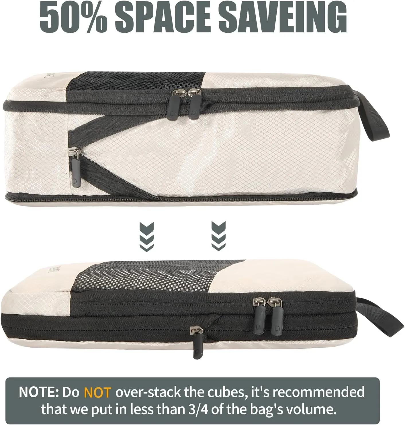 Compression Packing Cubes for Travel 6 Sets, Luggage Space Saving Travel Essentials Accessories for Suitcase Organizer Bags Set, Durable Organizer Bags (cream)