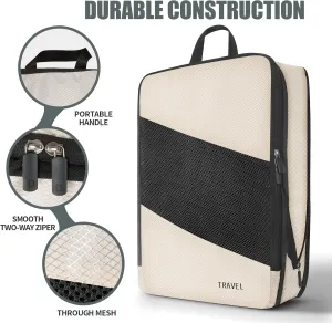 Compression Packing Cubes for Travel 6 Sets, Luggage Space Saving Travel Essentials Accessories for Suitcase Organizer Bags Set, Durable Organizer Bags (cream)