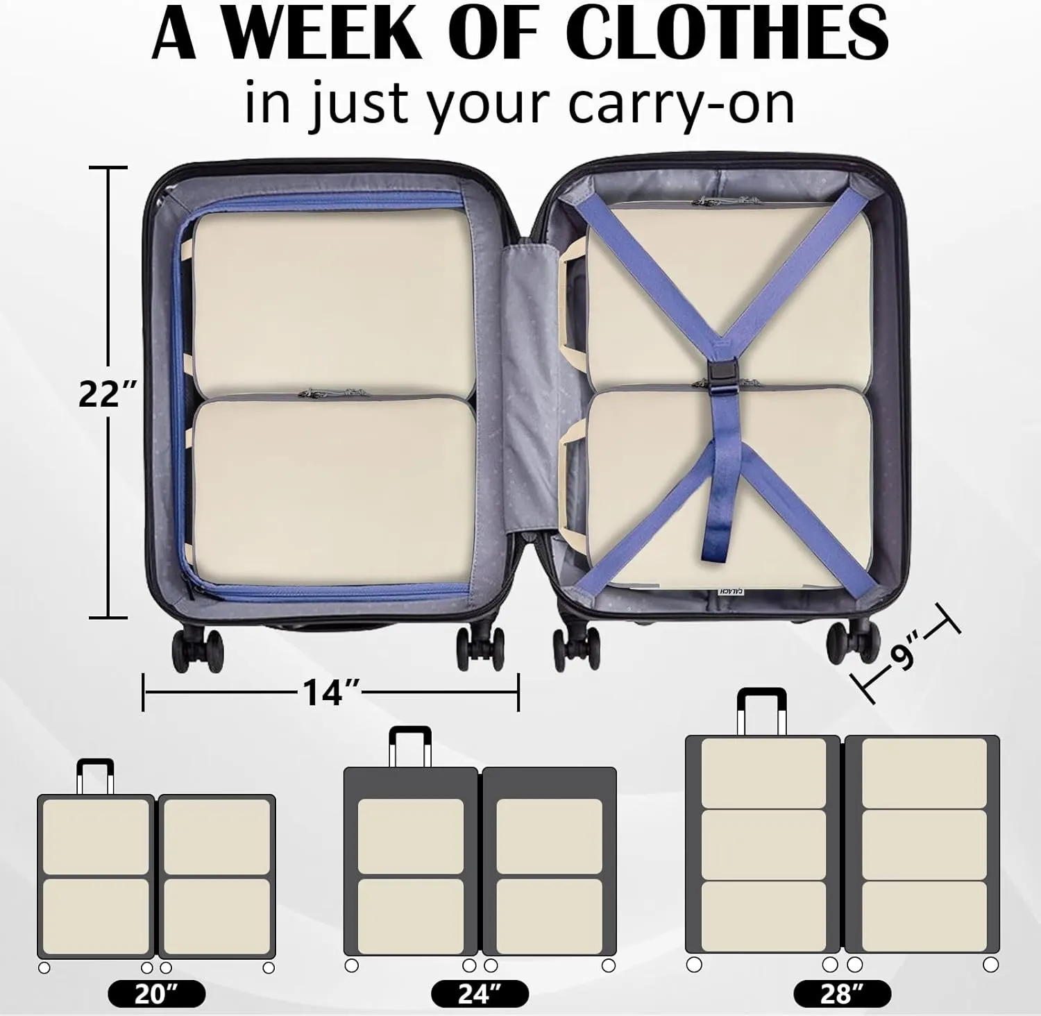 Compression Packing Cubes for Travel Essential, 2 Set Compression Bags Travel Cubes for Packing Suitcase Luggage Organizer Bags Set, Beige