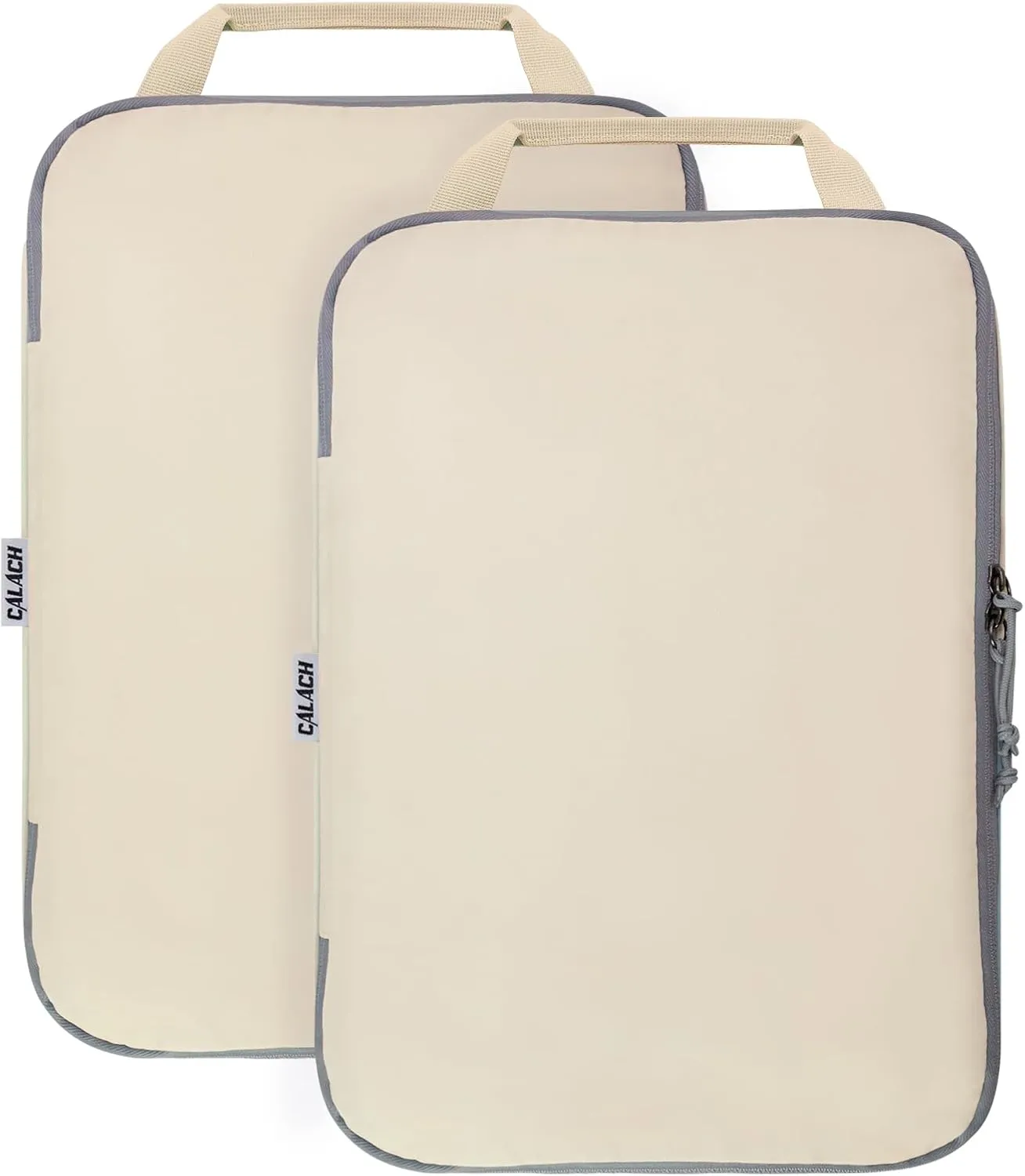 Compression Packing Cubes for Travel Essential, 2 Set Compression Bags Travel Cubes for Packing Suitcase Luggage Organizer Bags Set, Beige
