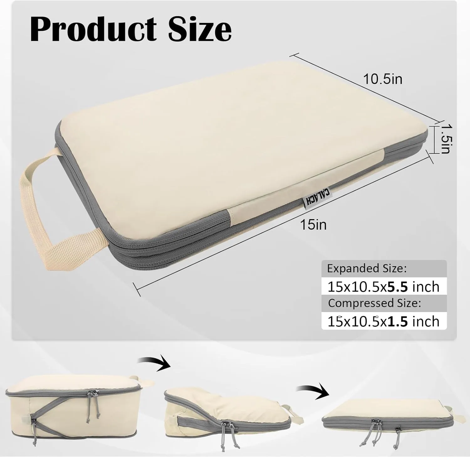 Compression Packing Cubes for Travel Essential, 2 Set Compression Bags Travel Cubes for Packing Suitcase Luggage Organizer Bags Set, Beige