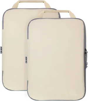 Compression Packing Cubes for Travel Essential, 2 Set Compression Bags Travel Cubes for Packing Suitcase Luggage Organizer Bags Set, Beige