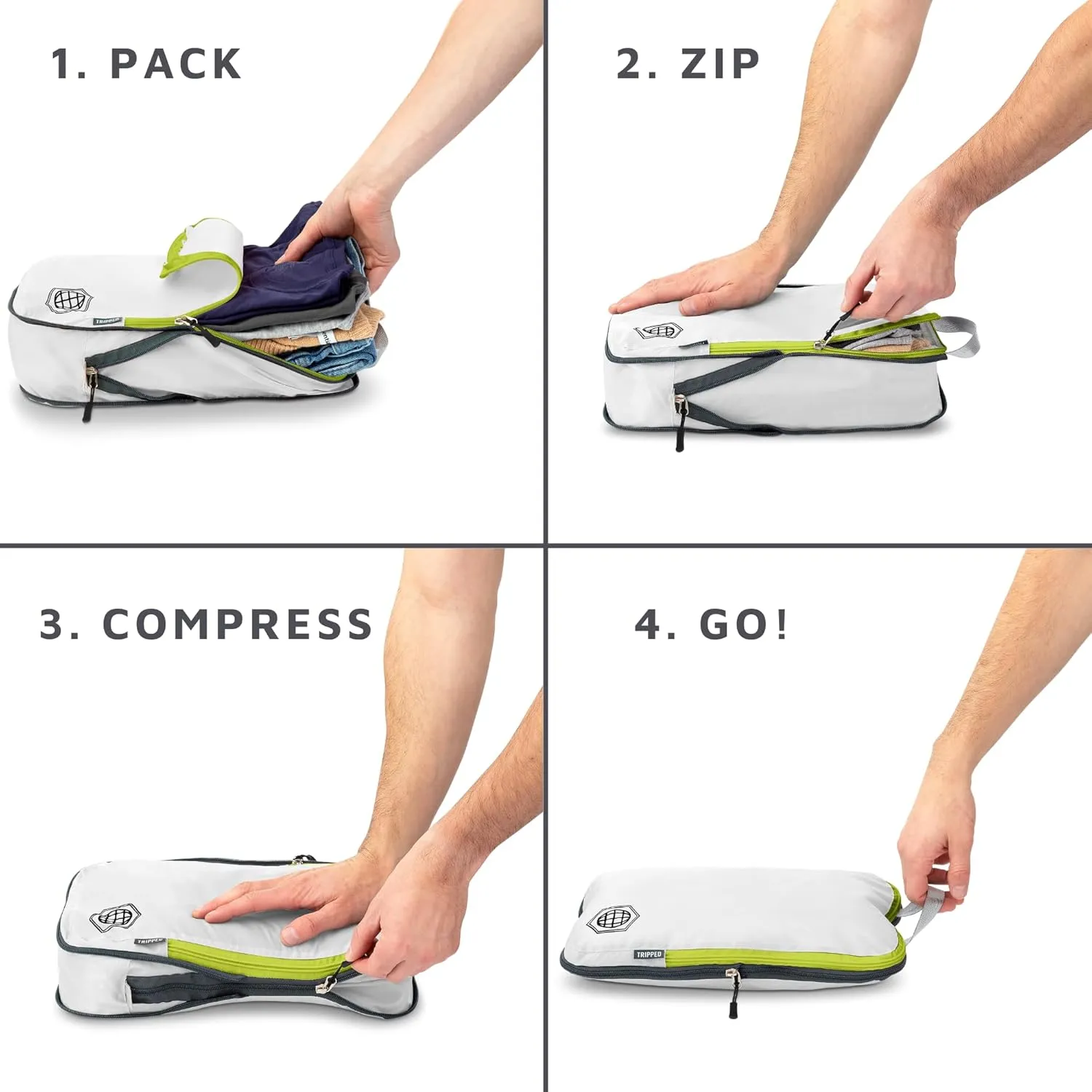 Compression Packing Cubes for Travel - Luggage and Backpack Organizer Packaging Cubes for Clothes by TRIPPED Travel Gear