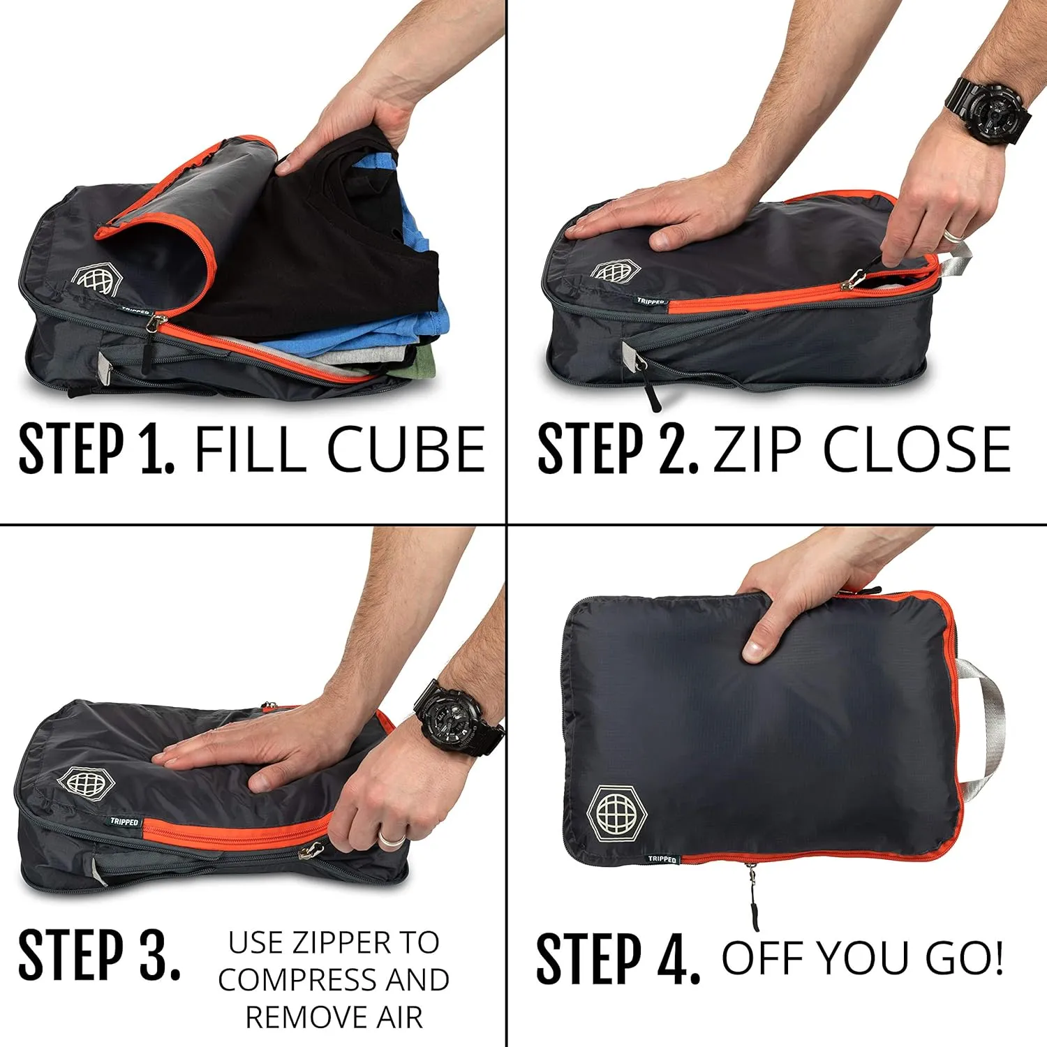 Compression Packing Cubes for Travel - Luggage and Backpack Organizer Packaging Cubes for Clothes by TRIPPED Travel Gear