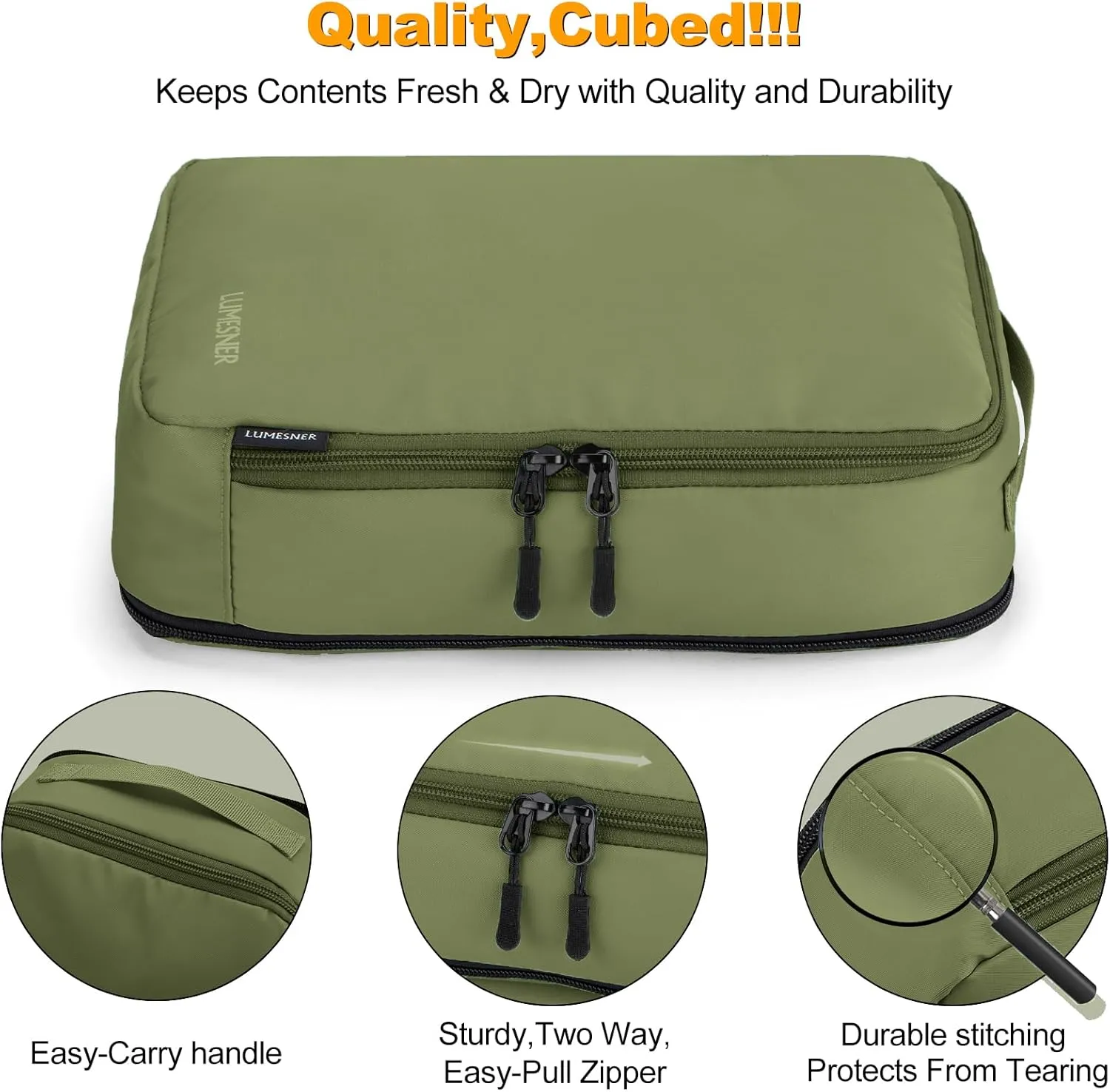 Compression Packing Cubes, Lumesner 8 Set Travel Packing Cubes for Carry on Suitcases, Compression Suitcase Organizers Bag Set & Travel Cubes (Army green, 8-piece)
