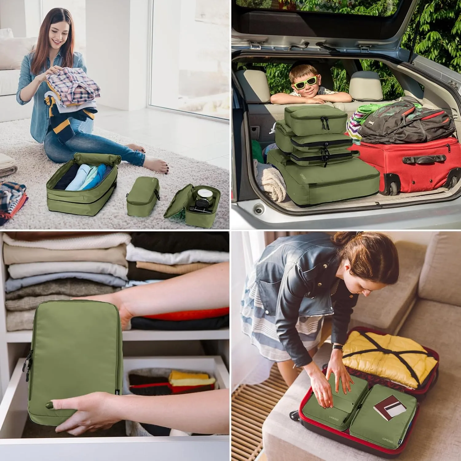 Compression Packing Cubes, Lumesner 8 Set Travel Packing Cubes for Carry on Suitcases, Compression Suitcase Organizers Bag Set & Travel Cubes (Army green, 8-piece)