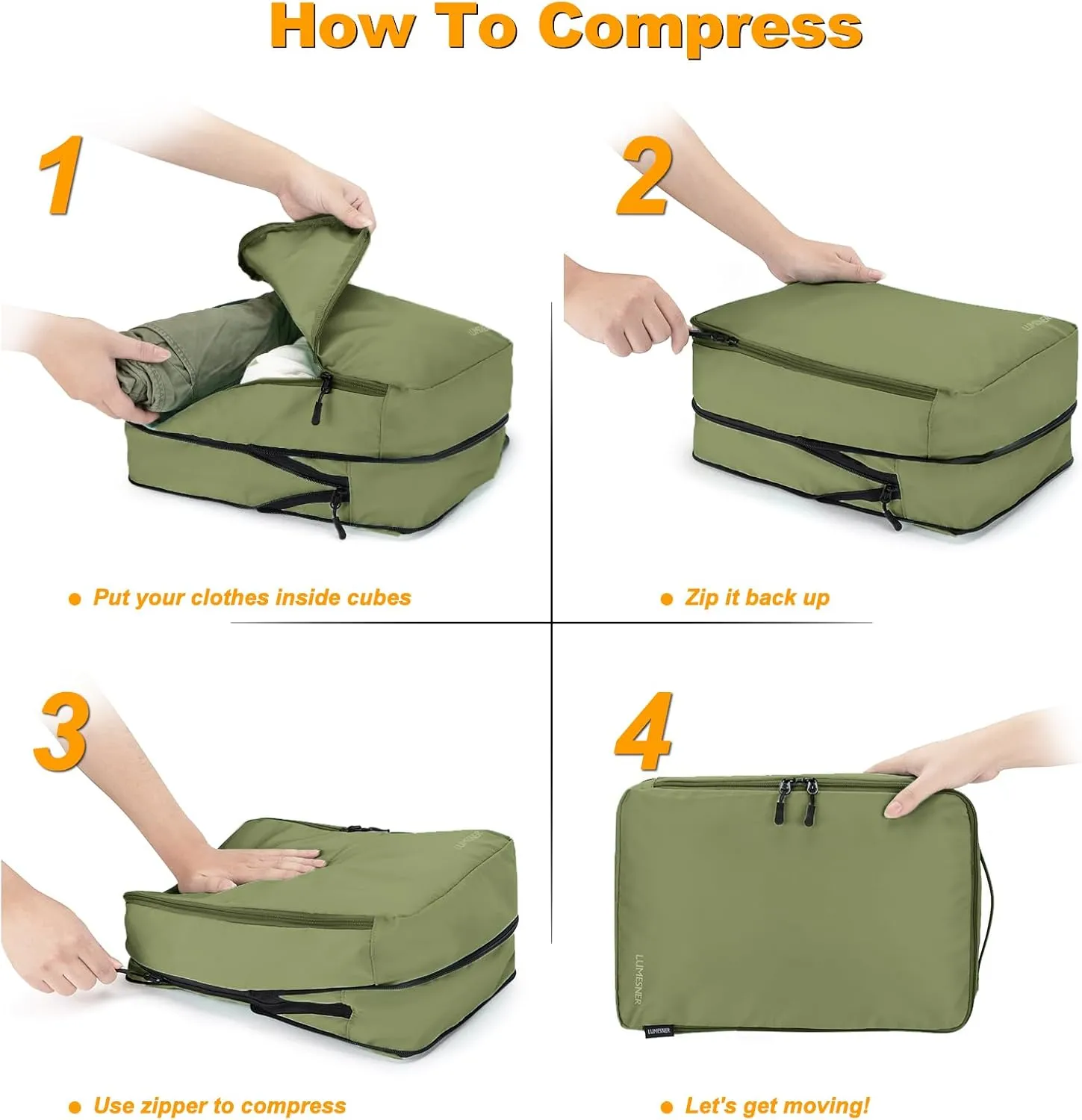 Compression Packing Cubes, Lumesner 8 Set Travel Packing Cubes for Carry on Suitcases, Compression Suitcase Organizers Bag Set & Travel Cubes (Army green, 8-piece)