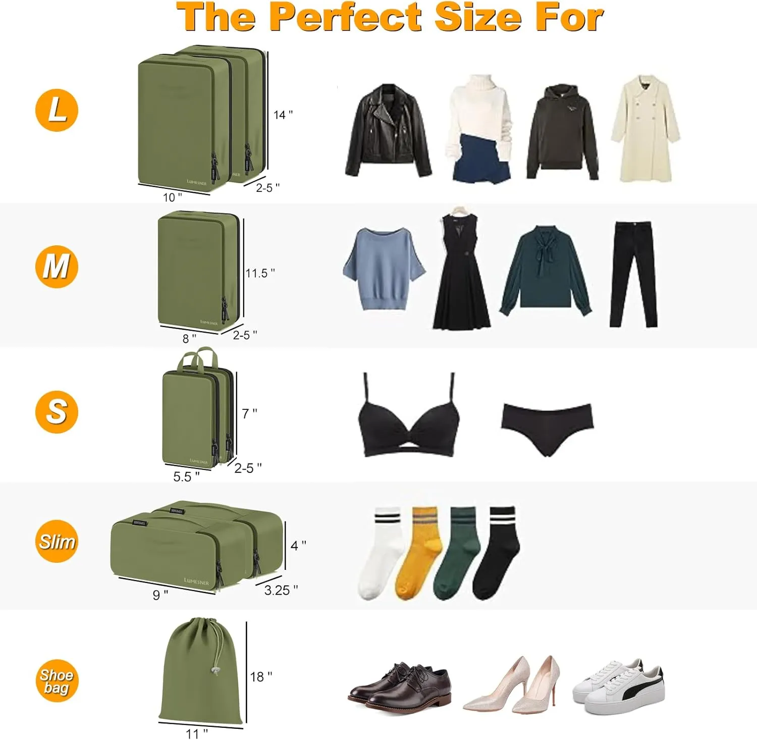 Compression Packing Cubes, Lumesner 8 Set Travel Packing Cubes for Carry on Suitcases, Compression Suitcase Organizers Bag Set & Travel Cubes (Army green, 8-piece)