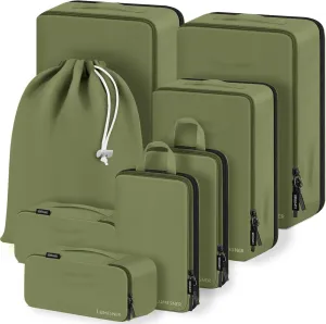 Compression Packing Cubes, Lumesner 8 Set Travel Packing Cubes for Carry on Suitcases, Compression Suitcase Organizers Bag Set & Travel Cubes (Army green, 8-piece)