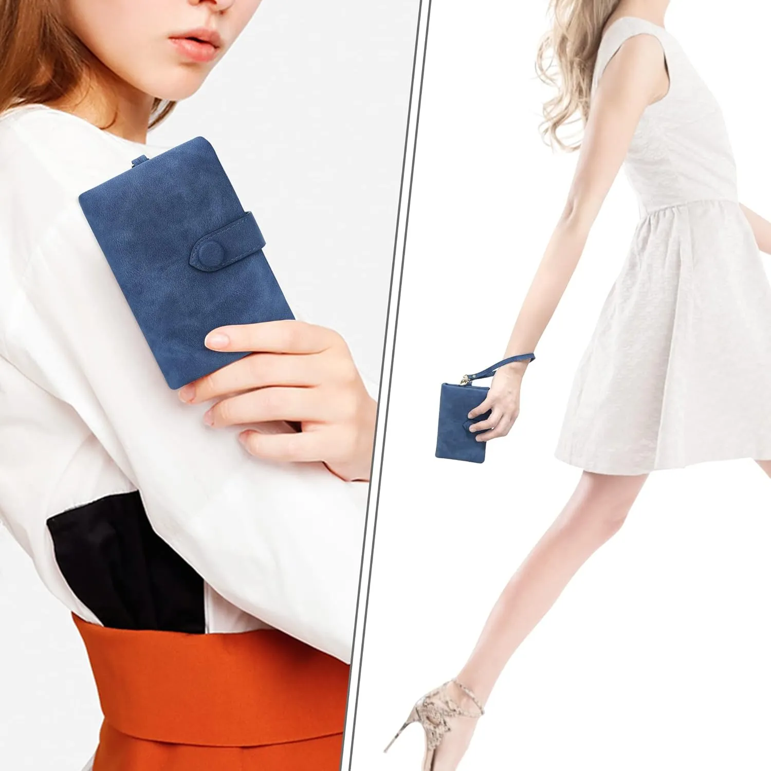 CONISY Small Wristlet Wallets for Women, Leather Bifold RFID Wallet with ID Window Zipper Coin Purse