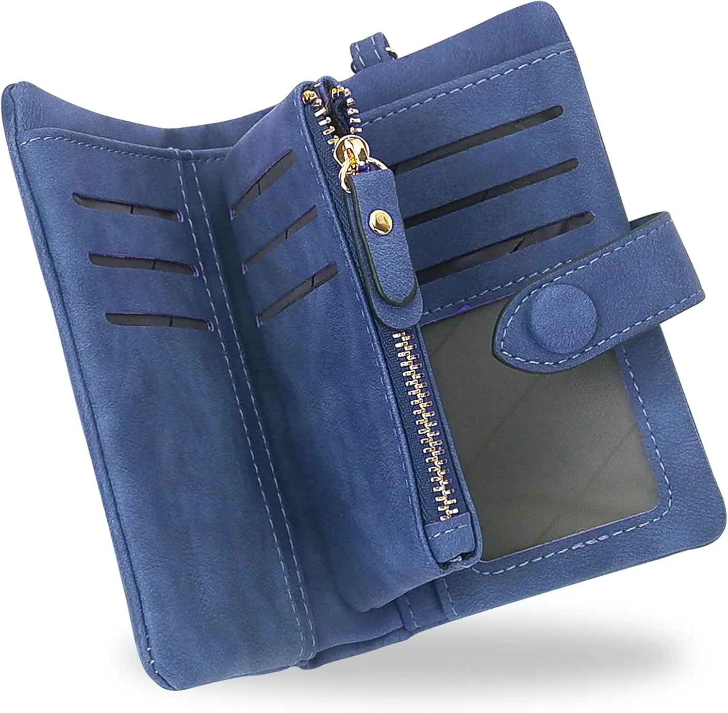 CONISY Small Wristlet Wallets for Women, Leather Bifold RFID Wallet with ID Window Zipper Coin Purse