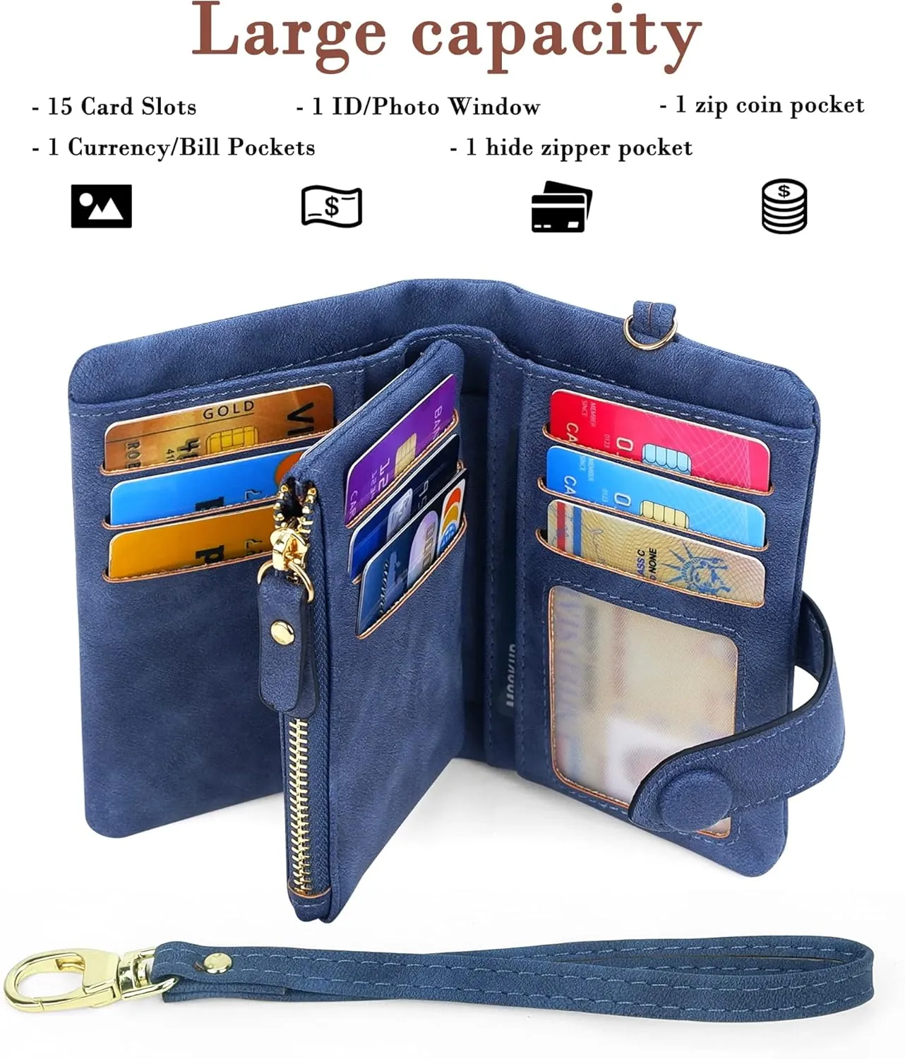 CONISY Small Wristlet Wallets for Women, Leather Bifold RFID Wallet with ID Window Zipper Coin Purse