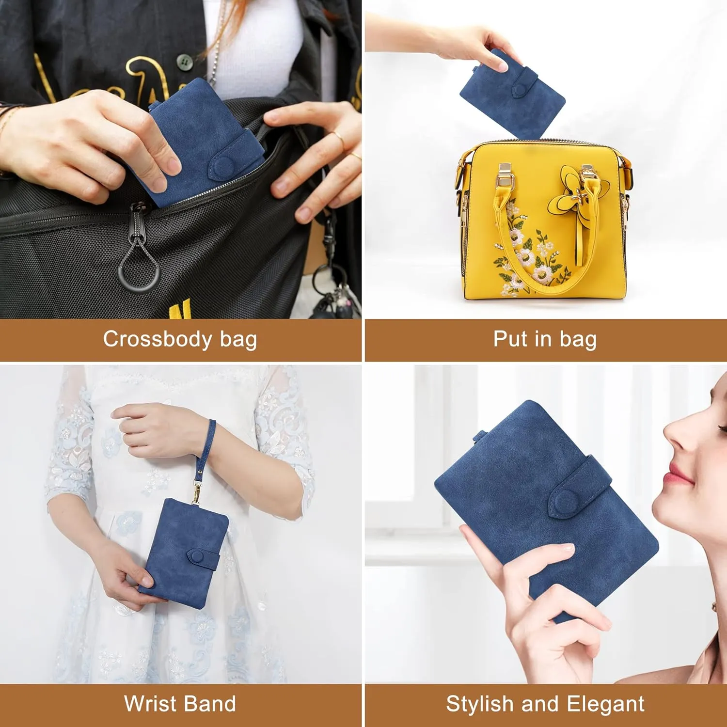 CONISY Small Wristlet Wallets for Women, Leather Bifold RFID Wallet with ID Window Zipper Coin Purse