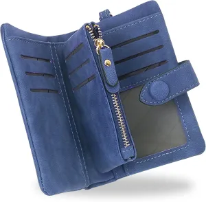 CONISY Small Wristlet Wallets for Women, Leather Bifold RFID Wallet with ID Window Zipper Coin Purse
