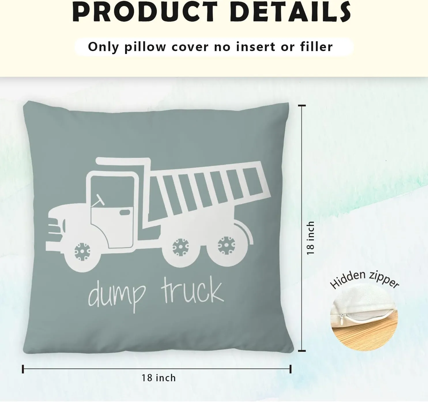 Construction Truck Decor for Toddler Boys Room - Bedroom Playroom Nursery, Truck Pillow Covers 18x18 Set of 4