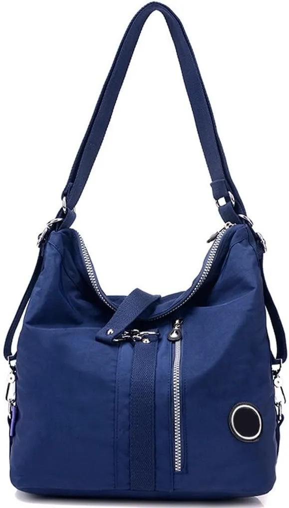 Convertible Backpack for Women Fashion Shoulder Handbag Purses Waterproof Nylon Crossbody Bag (Blue)