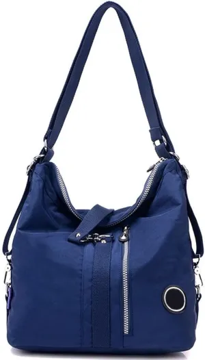 Convertible Backpack for Women Fashion Shoulder Handbag Purses Waterproof Nylon Crossbody Bag (Blue)