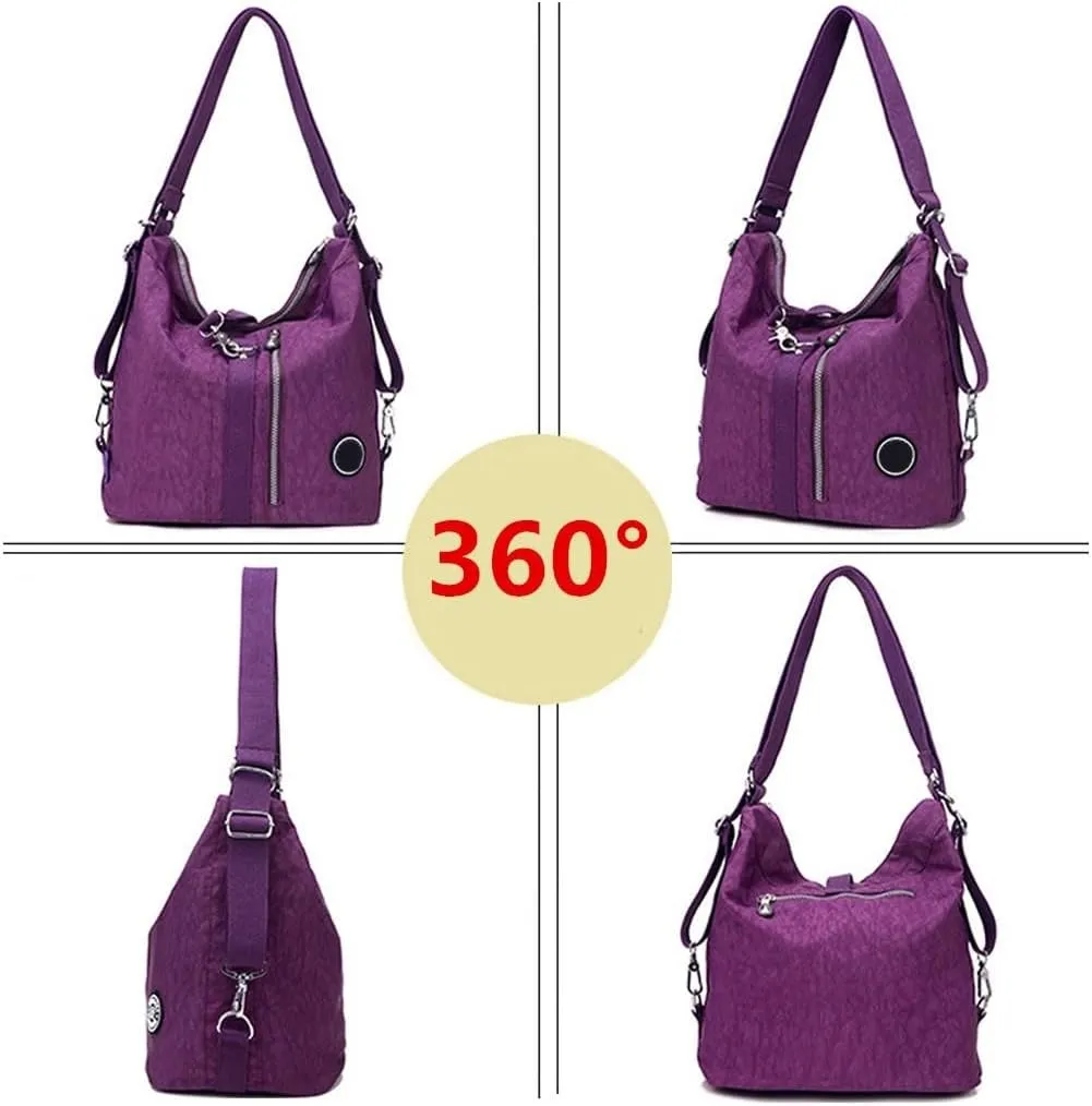 Convertible Backpack for Women Fashion Shoulder Handbag Purses Waterproof Nylon Crossbody Bag (Burgundy)