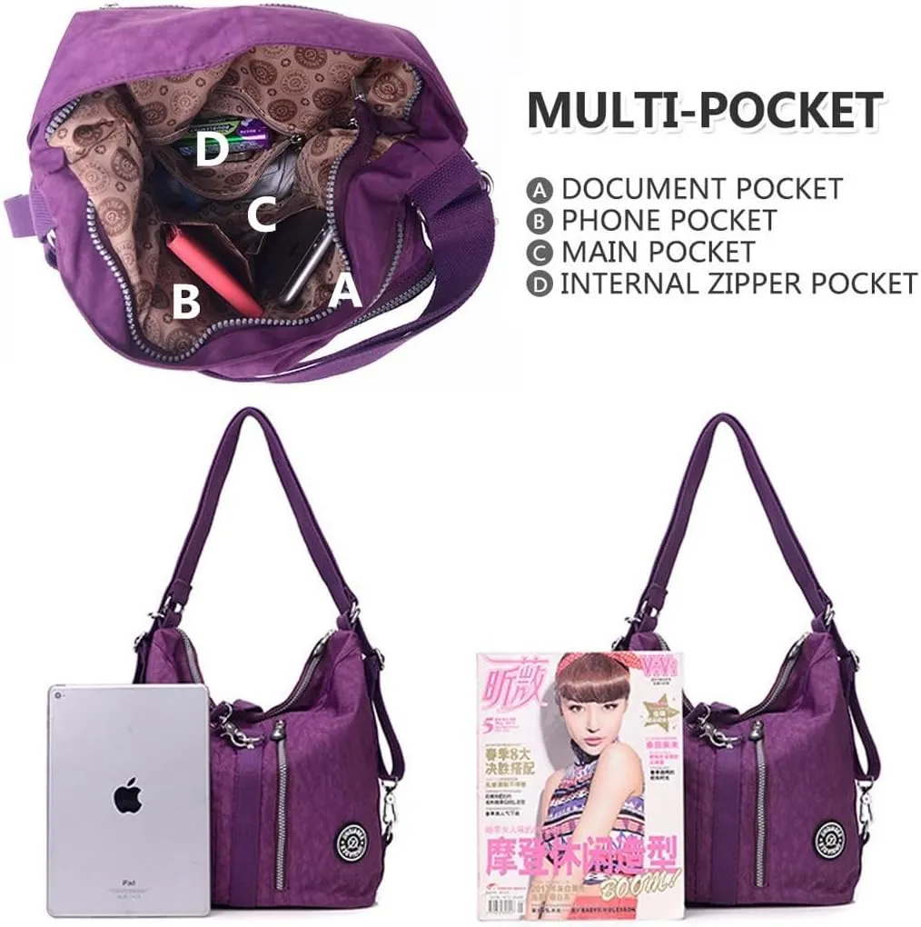 Convertible Backpack for Women Fashion Shoulder Handbag Purses Waterproof Nylon Crossbody Bag (Burgundy)