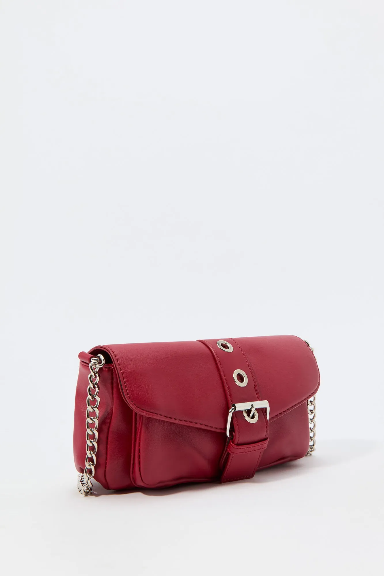 Convertible Strap Buckled Faux Leather Purse