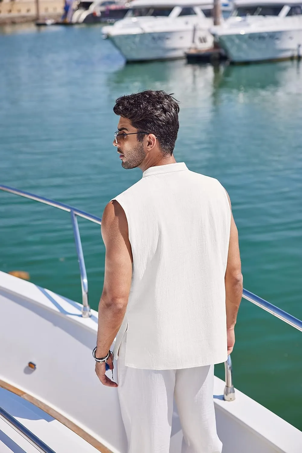 COOFANDY Men Tank Top Cotton Linen Beach Sleeveless Shirt Lace Up Bohemian Hippie Renaissance Pirate Kilt Medieval Tunic