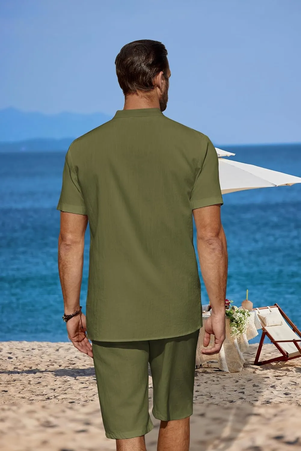 COOFANDY Men's 2 Pieces Linen Set Casual Henley Shirts Short Sleeve Beach Yoga Shorts Summer Pants Outfits