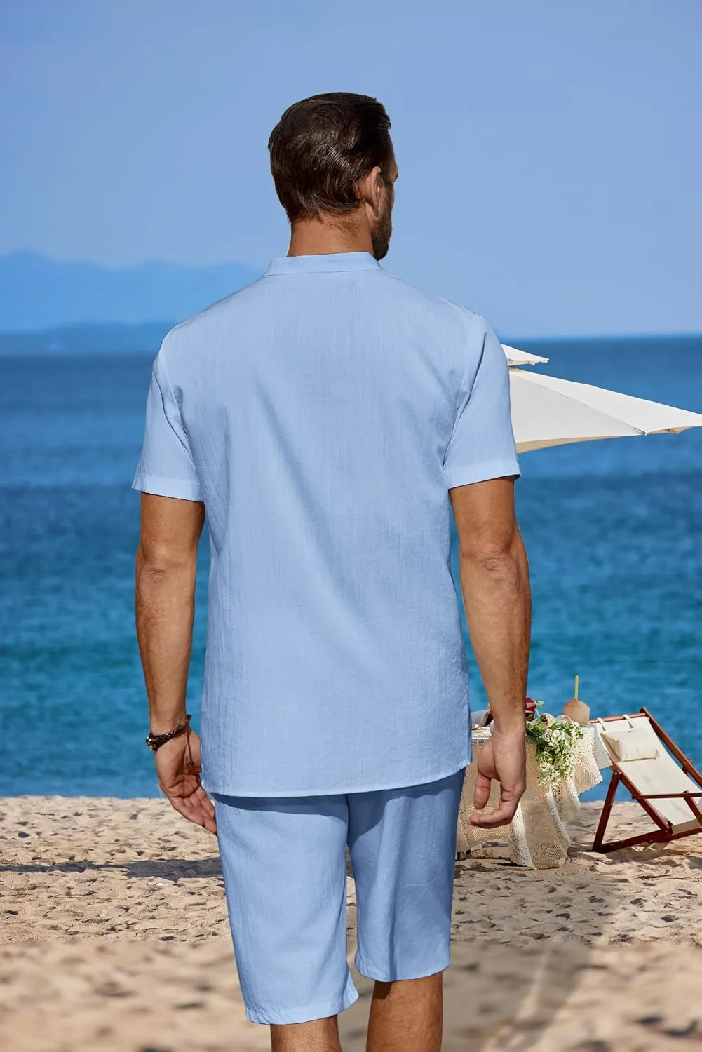 COOFANDY Men's 2 Pieces Linen Set Casual Henley Shirts Short Sleeve Beach Yoga Shorts Summer Pants Outfits
