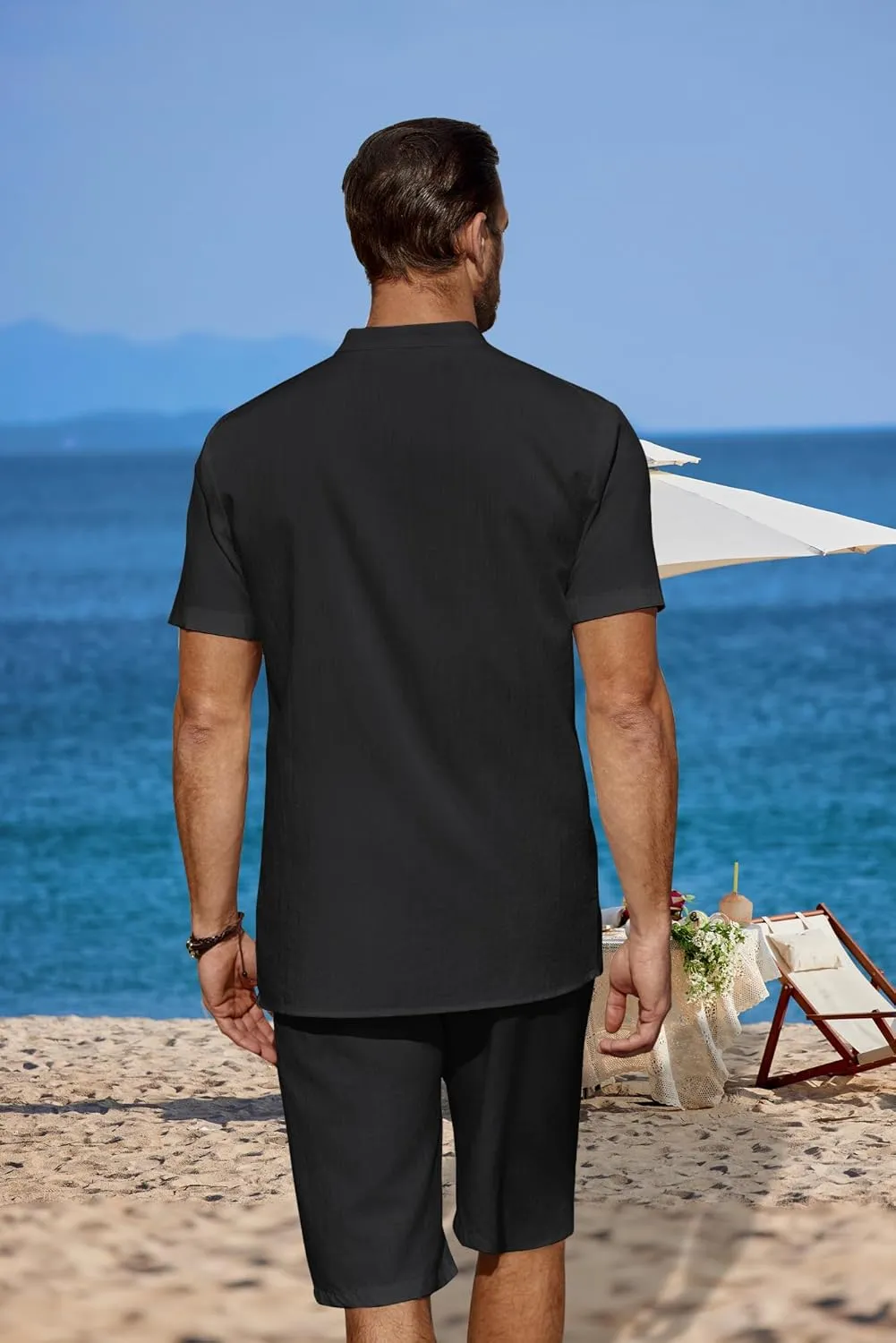 COOFANDY Men's 2 Pieces Linen Set Casual Henley Shirts Short Sleeve Beach Yoga Shorts Summer Pants Outfits
