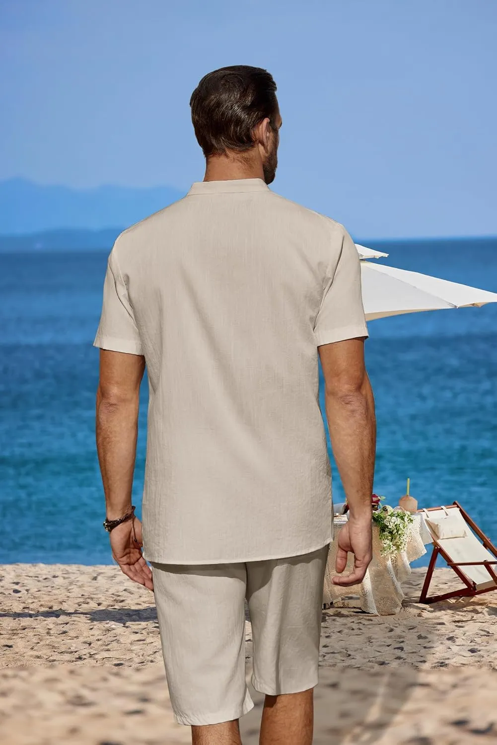COOFANDY Men's 2 Pieces Linen Set Casual Henley Shirts Short Sleeve Beach Yoga Shorts Summer Pants Outfits