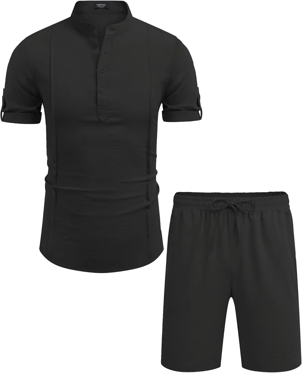 COOFANDY Men's 2 Pieces Linen Set Henley Shirt Short Sleeve and Shorts Summer Beach Yoga Matching Outfits