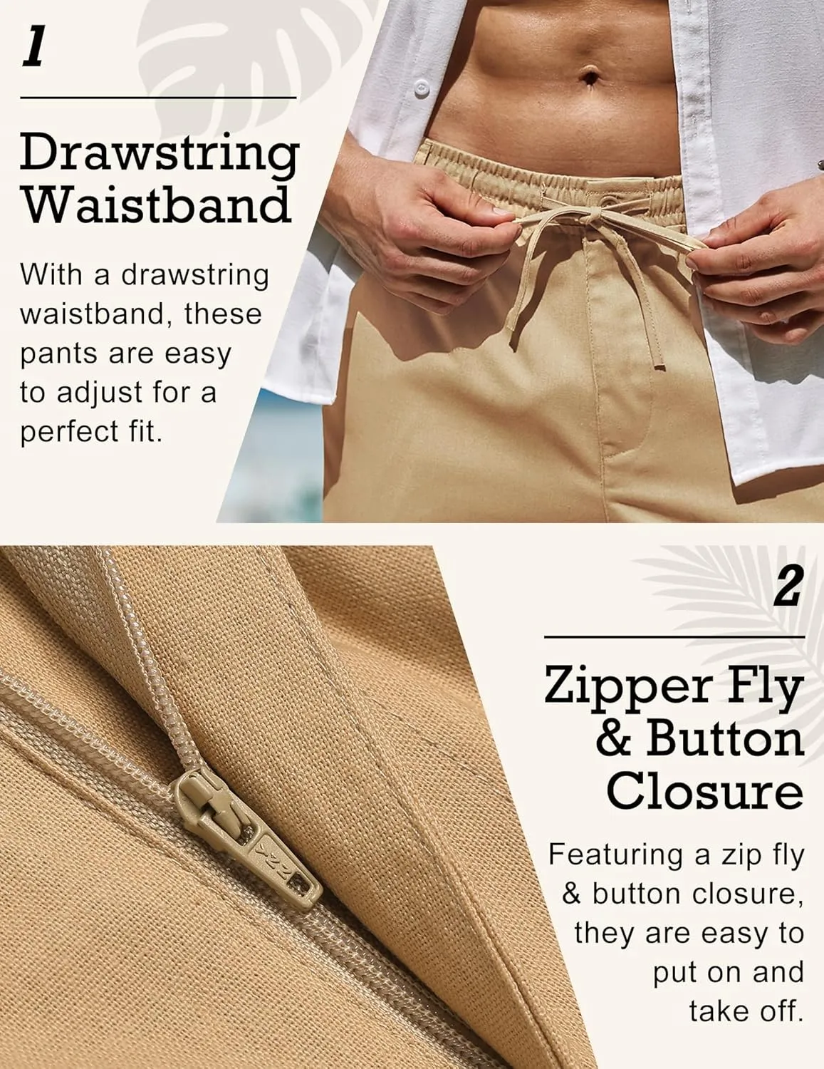 COOFANDY Men's Casual Linen Pants Elastic Waist Drawstring Beach Summer Pants Lightweight Linen Trousers