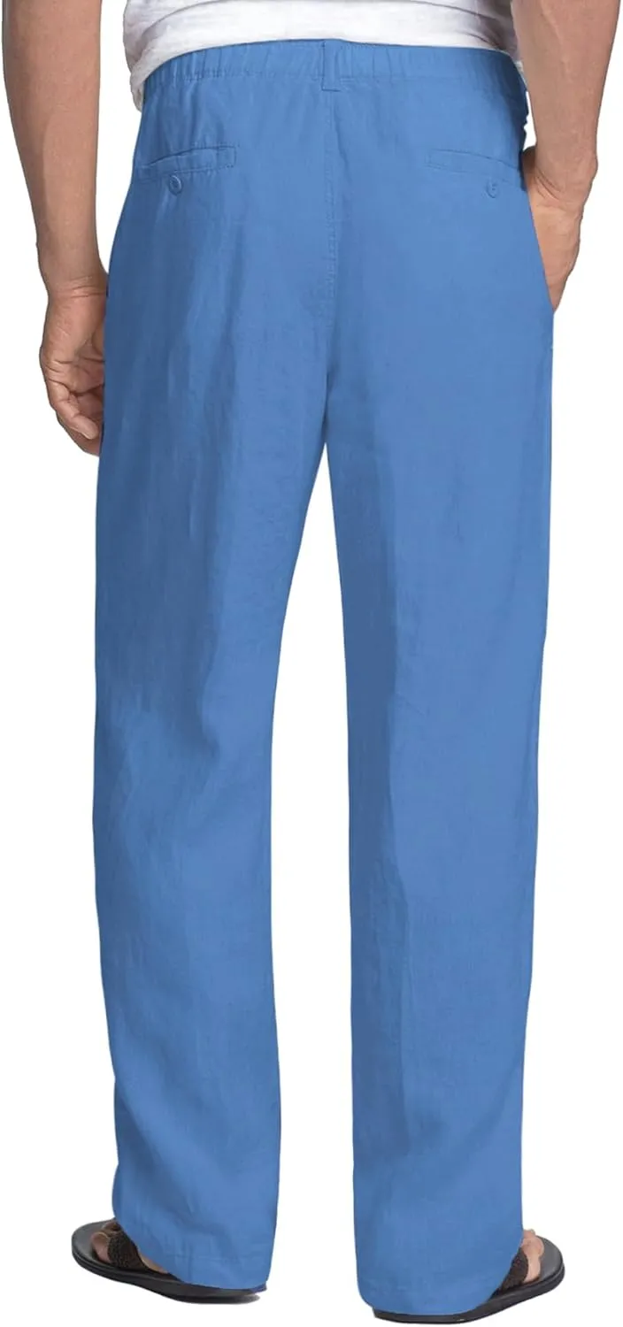 COOFANDY Men's Casual Linen Pants Elastic Waist Drawstring Beach Summer Pants Lightweight Linen Trousers
