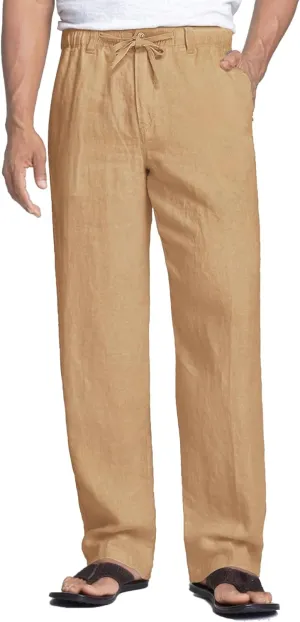 COOFANDY Men's Casual Linen Pants Elastic Waist Drawstring Beach Summer Pants Lightweight Linen Trousers