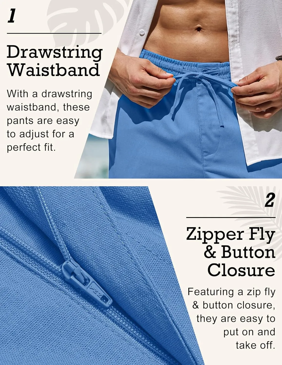 COOFANDY Men's Casual Linen Pants Elastic Waist Drawstring Beach Summer Pants Lightweight Linen Trousers