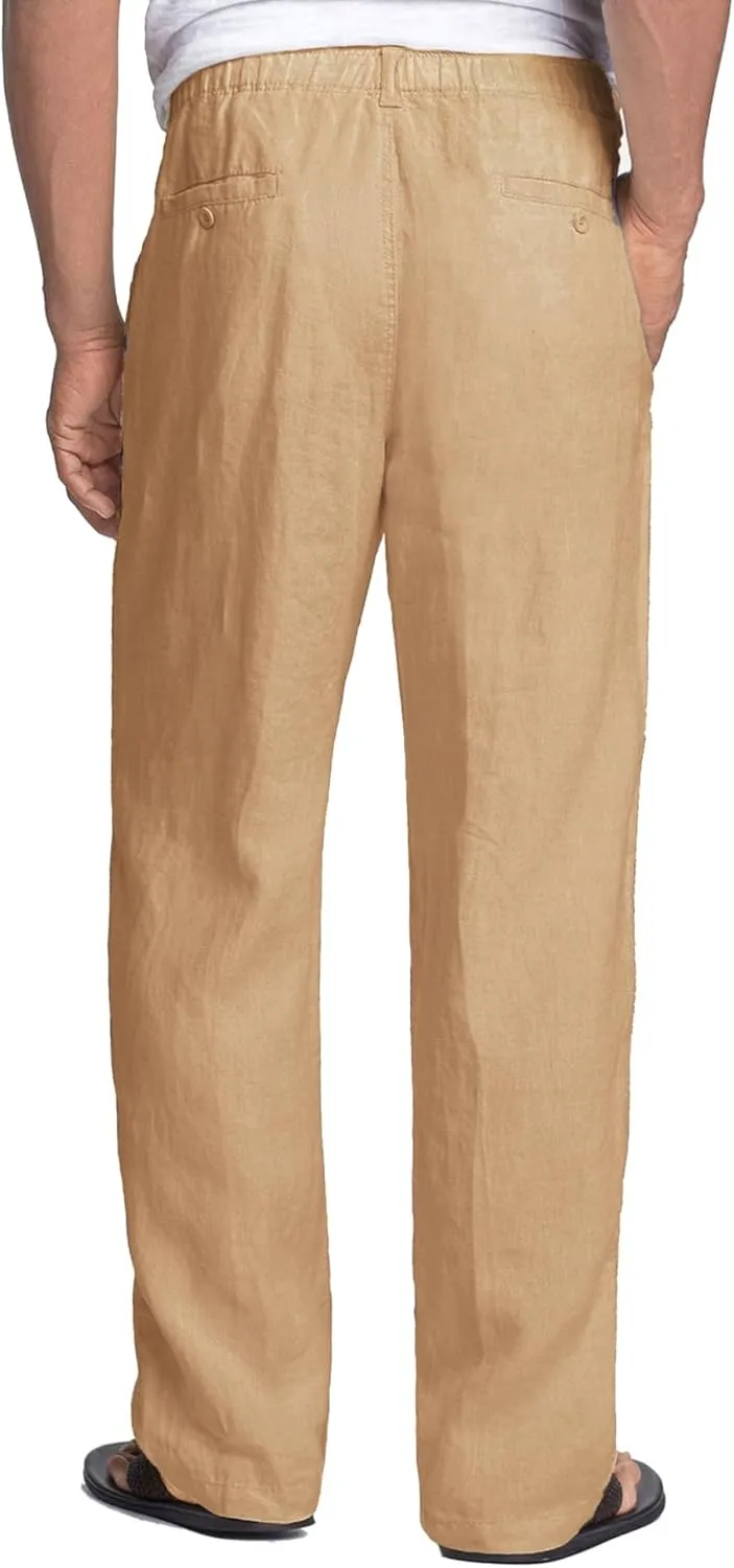 COOFANDY Men's Casual Linen Pants Elastic Waist Drawstring Beach Summer Pants Lightweight Linen Trousers