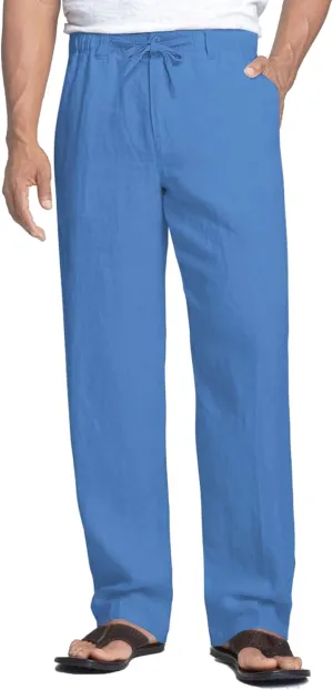 COOFANDY Men's Casual Linen Pants Elastic Waist Drawstring Beach Summer Pants Lightweight Linen Trousers