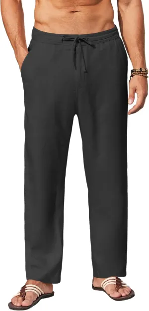 COOFANDY Men's Casual Linen Pants Elastic Waist Drawstring Yoga Beach Pants Lightweight Loose Fit Trousers with Pockets