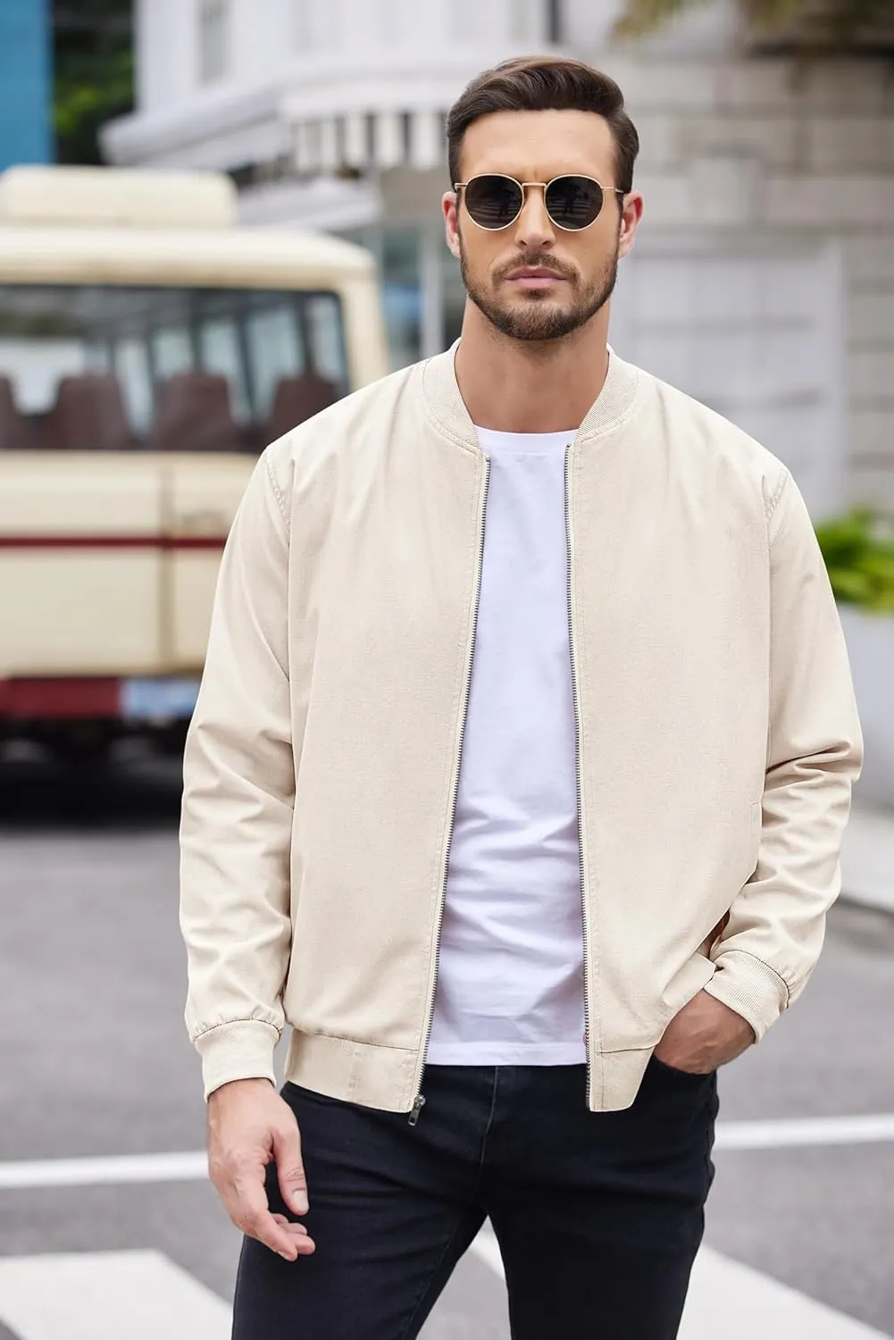 COOFANDY Men's Cotton Bomber Jacket Lightweight Flight Jackets Casual Softshell Varisty Jacket