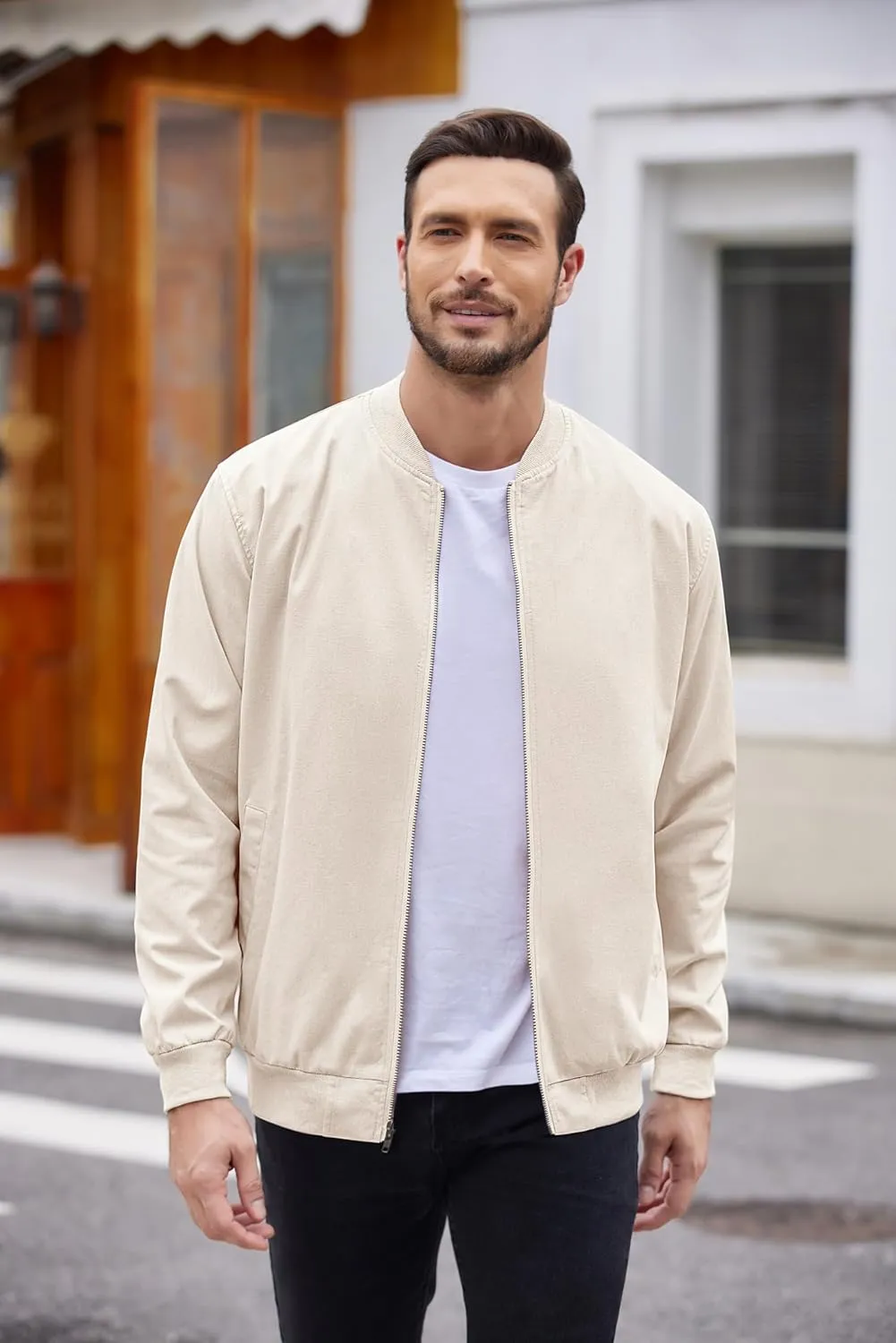 COOFANDY Men's Cotton Bomber Jacket Lightweight Flight Jackets Casual Softshell Varisty Jacket