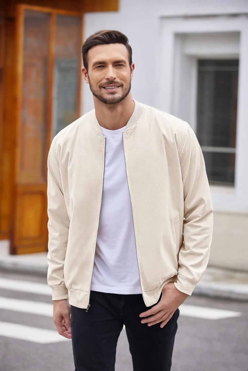 COOFANDY Men's Cotton Bomber Jacket Lightweight Flight Jackets Casual Softshell Varisty Jacket
