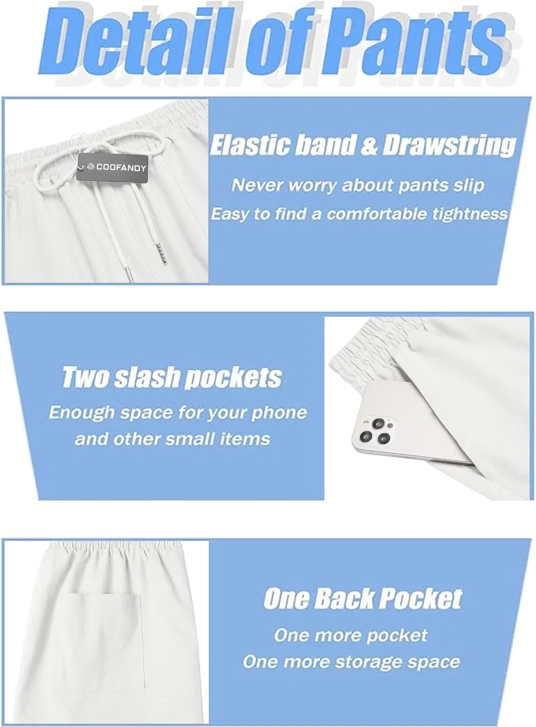 COOFANDY Men's Linen Capri Pants Casual Lightweight 3/4 Baggy Pants Drawstring Elastic Waist Beach Yoga Pants with Pockets