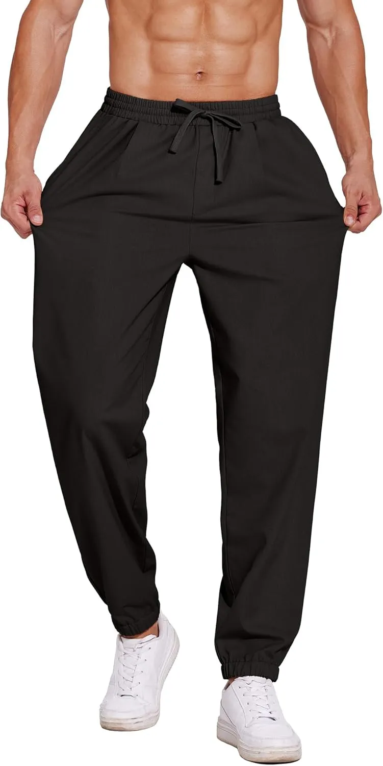 COOFANDY Men's Linen Casual Pants Lightweight Jogger Pants Elastic Waist Drawstring Yoga Beach Pants with Pockets