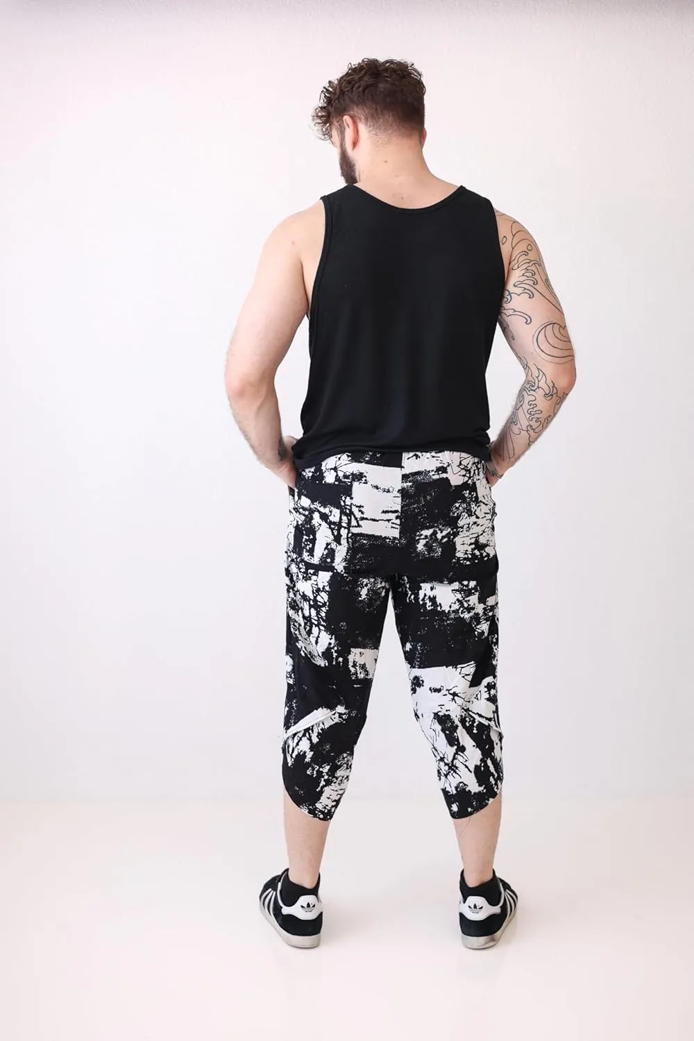 COOFANDY Men's Linen Harem Capri Pants Lightweight Loose 3/4 Shorts Drawstring Elastic Waist Casual Beach Boho Yoga Trousers